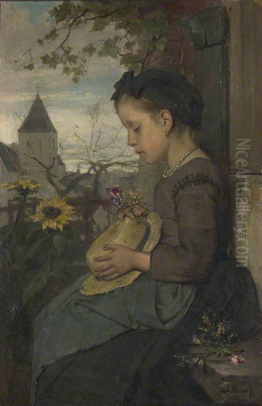 A Girl seated outside a House Oil Painting by Jacob Maris