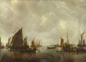 A River Scene with Dutch Vessels Becalmed