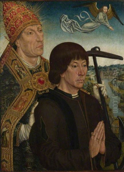Saint Clement and a Donor Oil Painting by Simon Marmion
