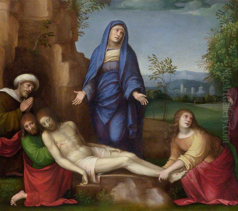 Mourning over the Dead Christ Oil Painting by Francesco Francia