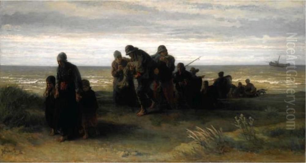 Fishermen Carrying a Drowned Man Oil Painting by Jozef Israels