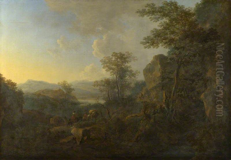 A Rocky Landscape with Peasants and Pack Mules Oil Painting by Jan Both