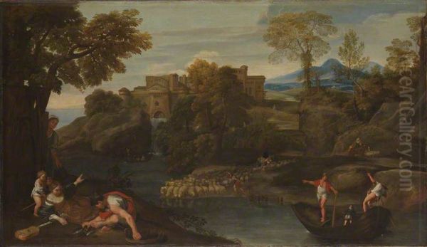 Landscape with a Fortified Town Oil Painting by Domenico Zampieri (Domenichino)