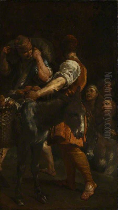 Peasants with Donkeys Oil Painting by Giuseppe Maria Crespi