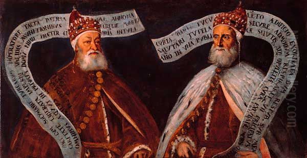Portrait of Pietro Lando and Francesco Donato Oil Painting by Domenico Tintoretto