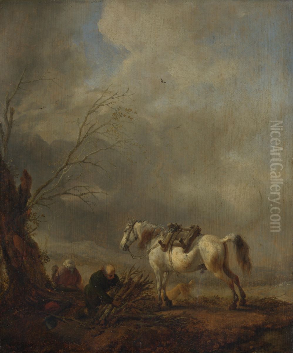 Paard met pakzadel Oil Painting by Philips Wouwerman