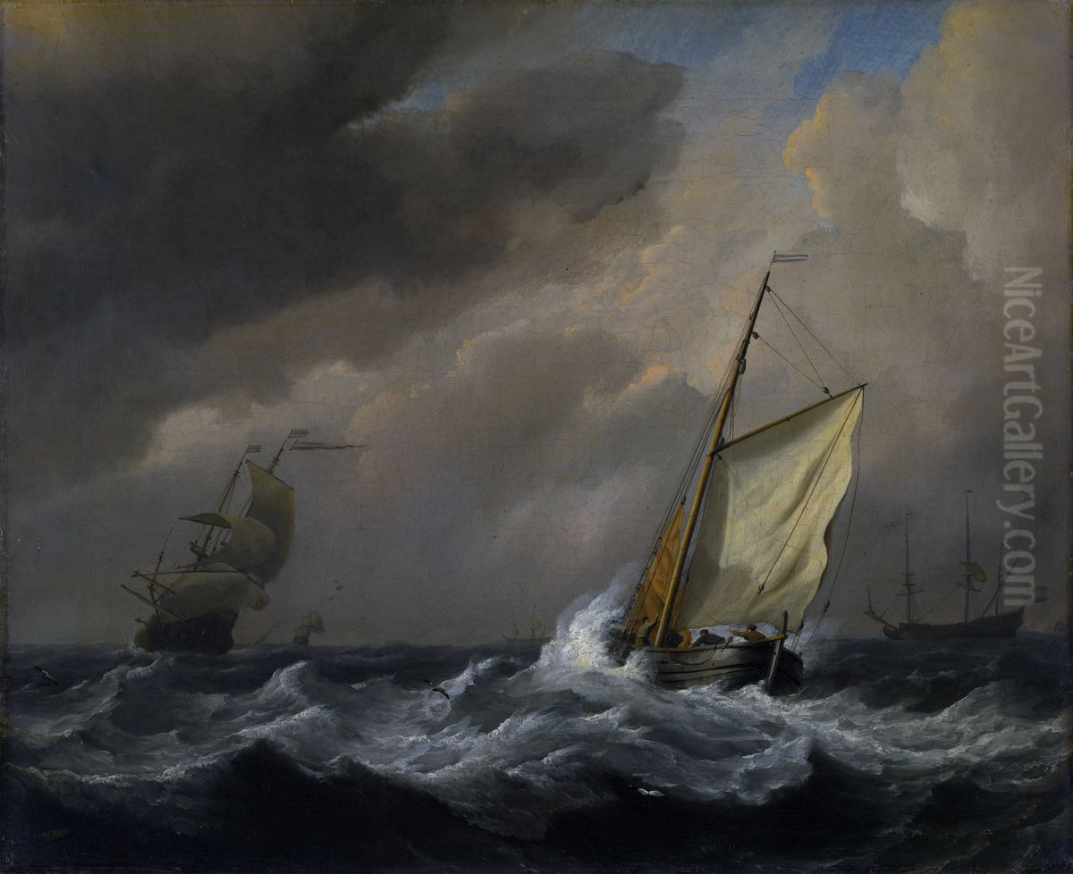 A Small Dutch Vessel close-hauled in a Strong Breeze Oil Painting by Willem van de Velde the Younger
