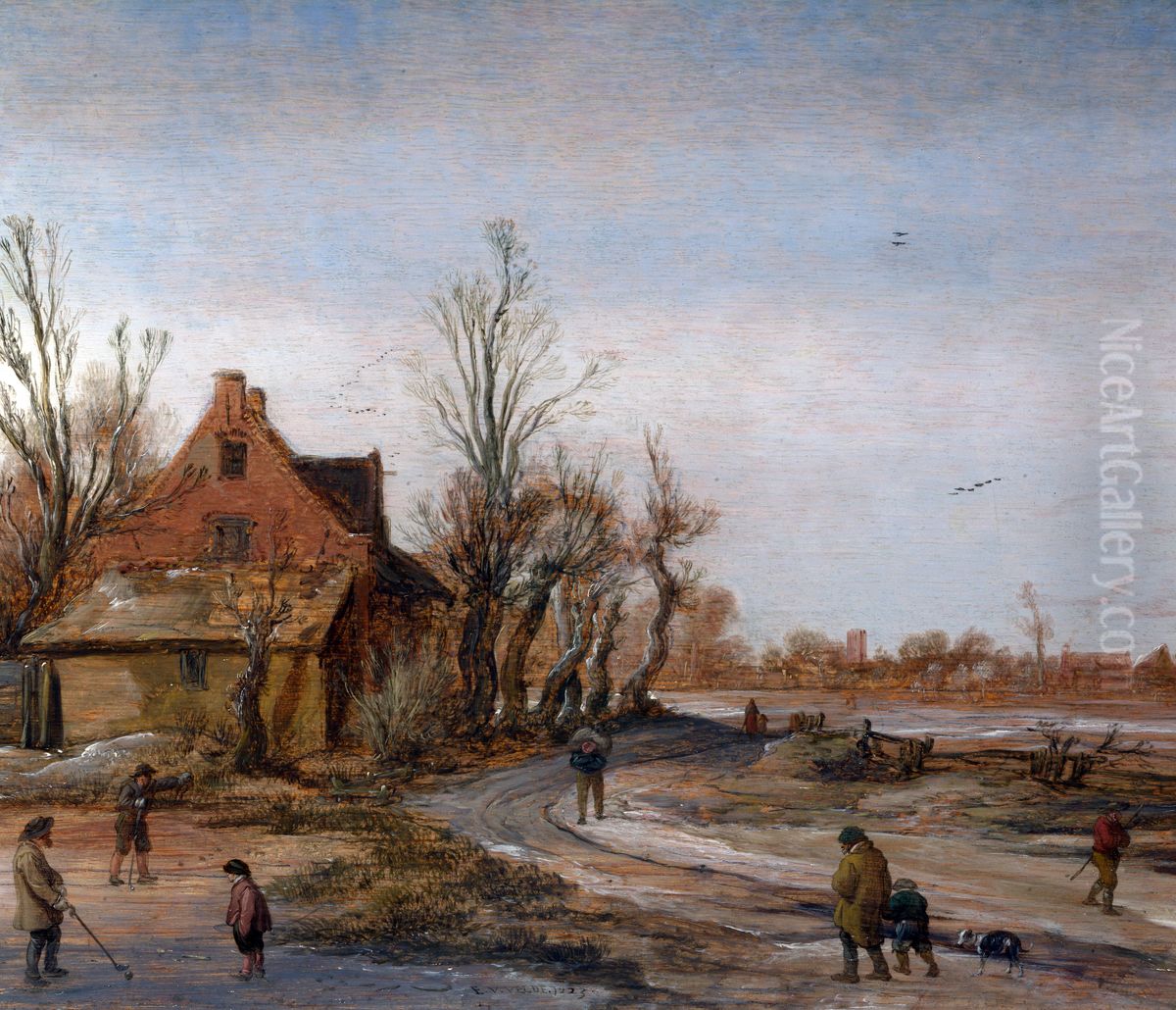A Winter Landscape Oil Painting by Esaias Van De Velde