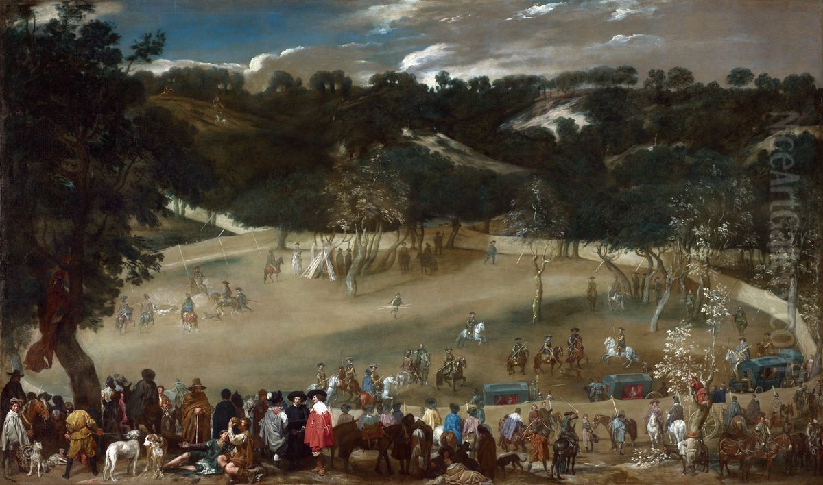 Philip IV hunting Wild Boar (La Tela Real) Oil Painting by Diego Rodriguez de Silva y Velazquez