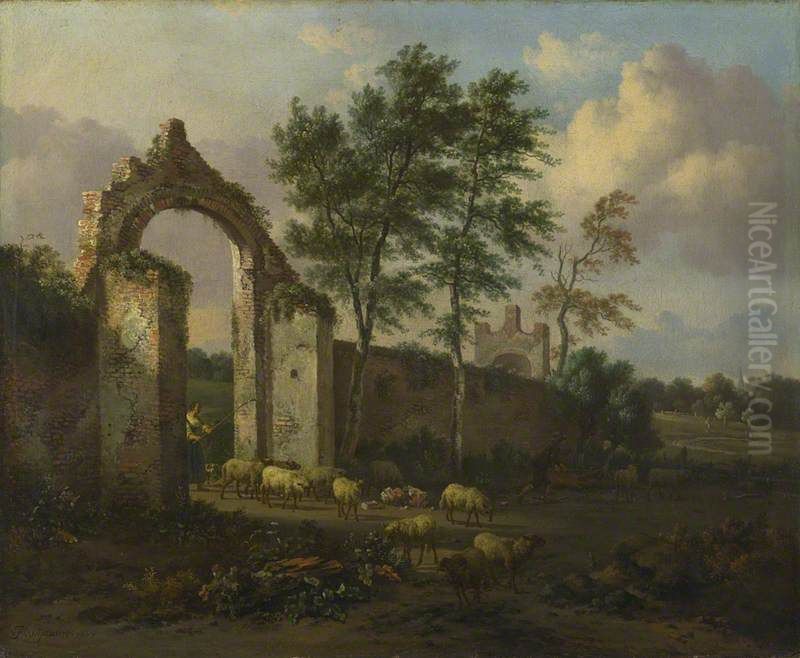 A Landscape with a Ruined Archway Oil Painting by Jan Wijnants A Landscape with a Ruined Archway Oil Painting by Jan Wijnants