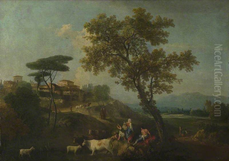 Landscape with Cattle and Figures Oil Painting by Francesco Zuccarelli