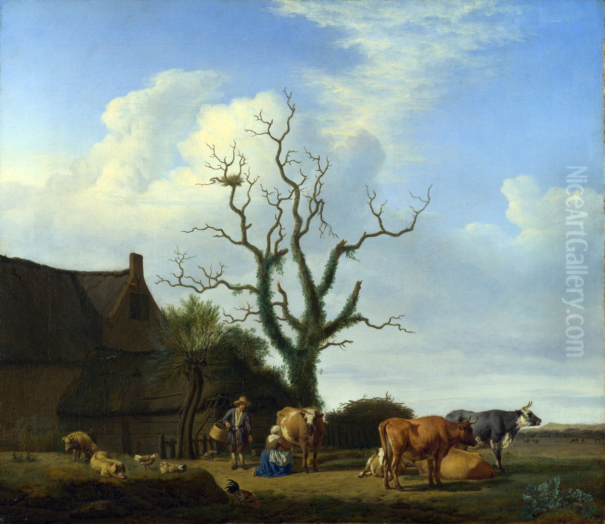 A Farm with a Dead Tree Oil Painting by Adriaen Van De Velde