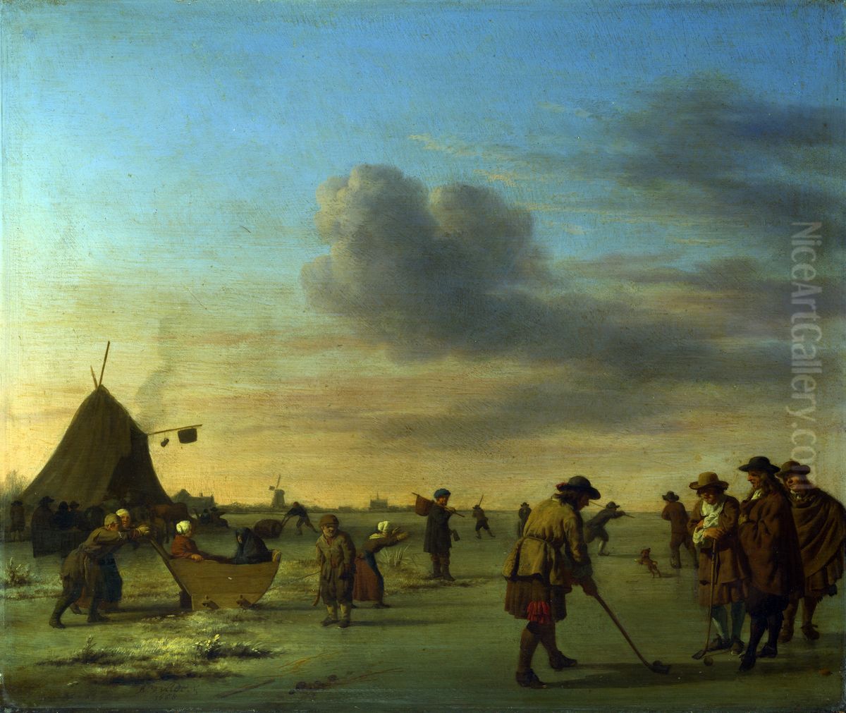 Golfers on the Ice near Haarlem Oil Painting by Adriaen Van De Velde