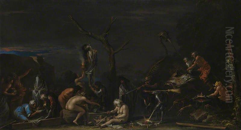 Witches at their Incantations Oil Painting by Salvator Rosa