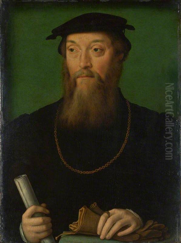 Portrait of a Man holding a Scroll and Gloves Oil Painting by Corneille De Lyon