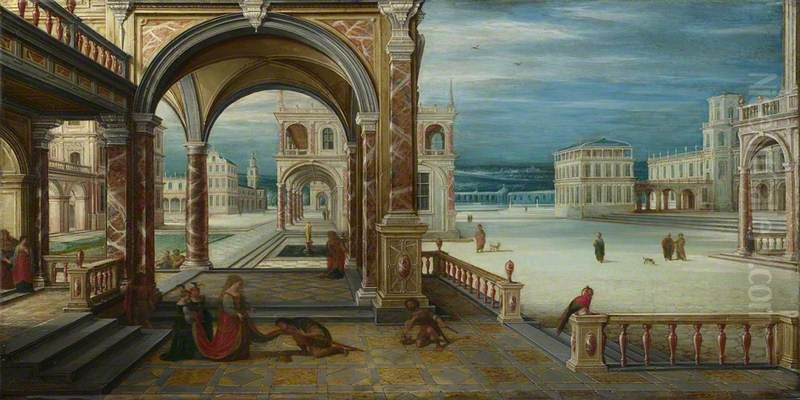 The Courtyard of a Renaissance Palace Oil Painting by Hendrik van Steenwijk II