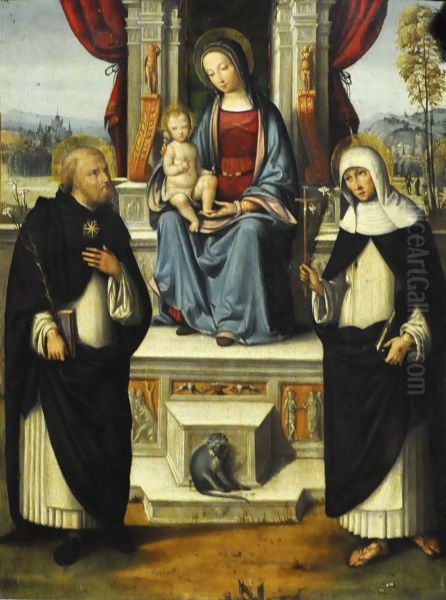 The Virgin and Child with Saints Dominic and Catherine of Siena Oil Painting by Benvenuto Tisi