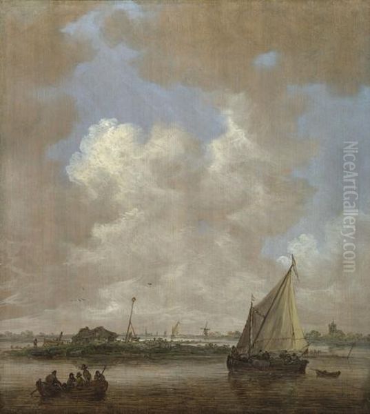 A River Scene, with a Hut on an Island Oil Painting by Jan van Goyen