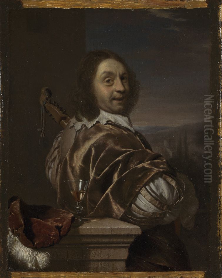 Self Portrait of the Artist, with a Cittern Oil Painting by Frans van Mieris