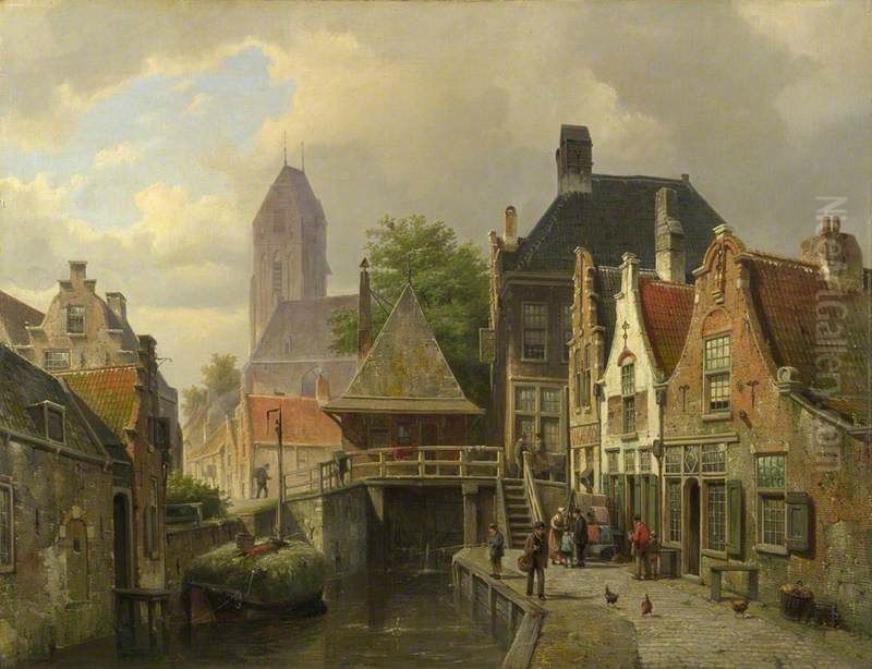 View of Oudewater Oil Painting by Willem Koekkoek