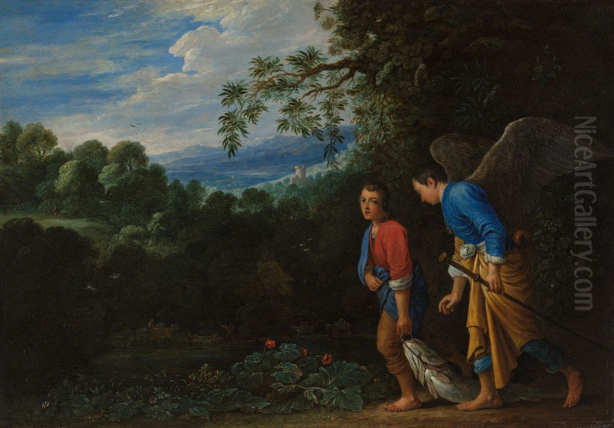 Tobias and the Archangel Raphael returning with the Fish Oil Painting by Adam Elsheimer Tobias and the Archangel Raphael returning with the Fish Oil Painting by Adam Elsheimer