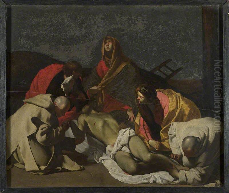 Monks and Holy Women mourning over the Dead Christ Oil Painting by Massimo Stanzione