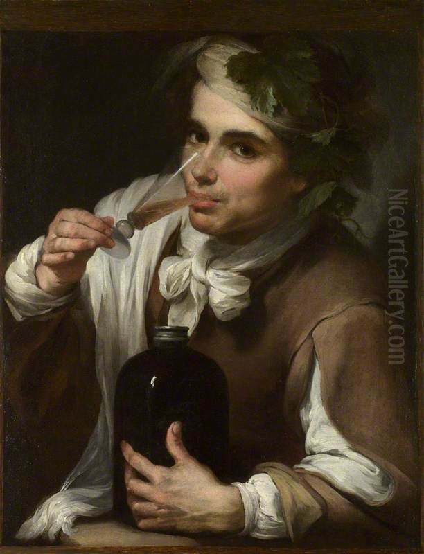 A Young Man Drinking Oil Painting by Bartolome Esteban Murillo