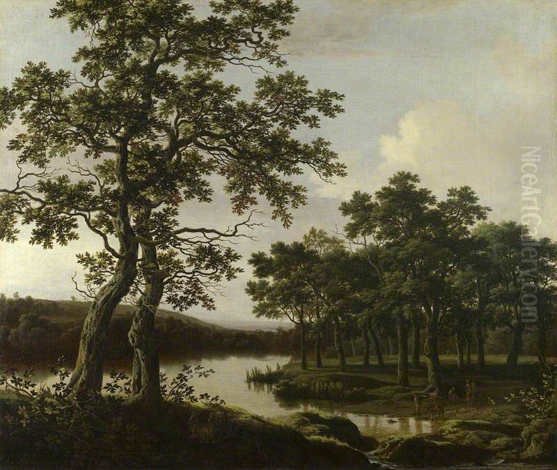 A River Landscape Oil Painting by Joris van der Haagen or Hagen