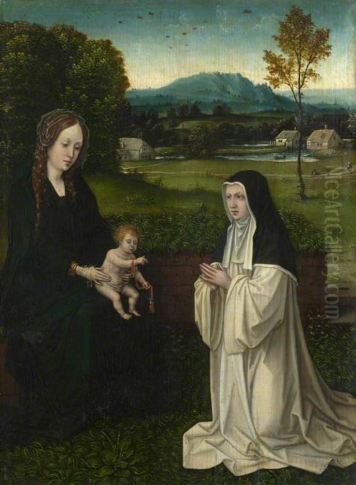 The Virgin and Child with a Cistercian (?) Nun Oil Painting by Joos Van Cleve