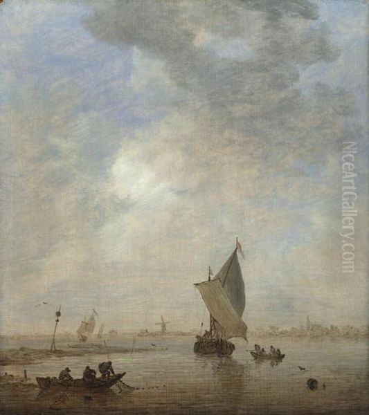 Fishermen hauling a Net Oil Painting by Jan van Goyen