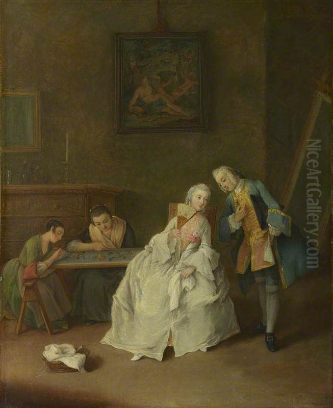 A Lady receiving a Cavalier Oil Painting by Pietro Longhi