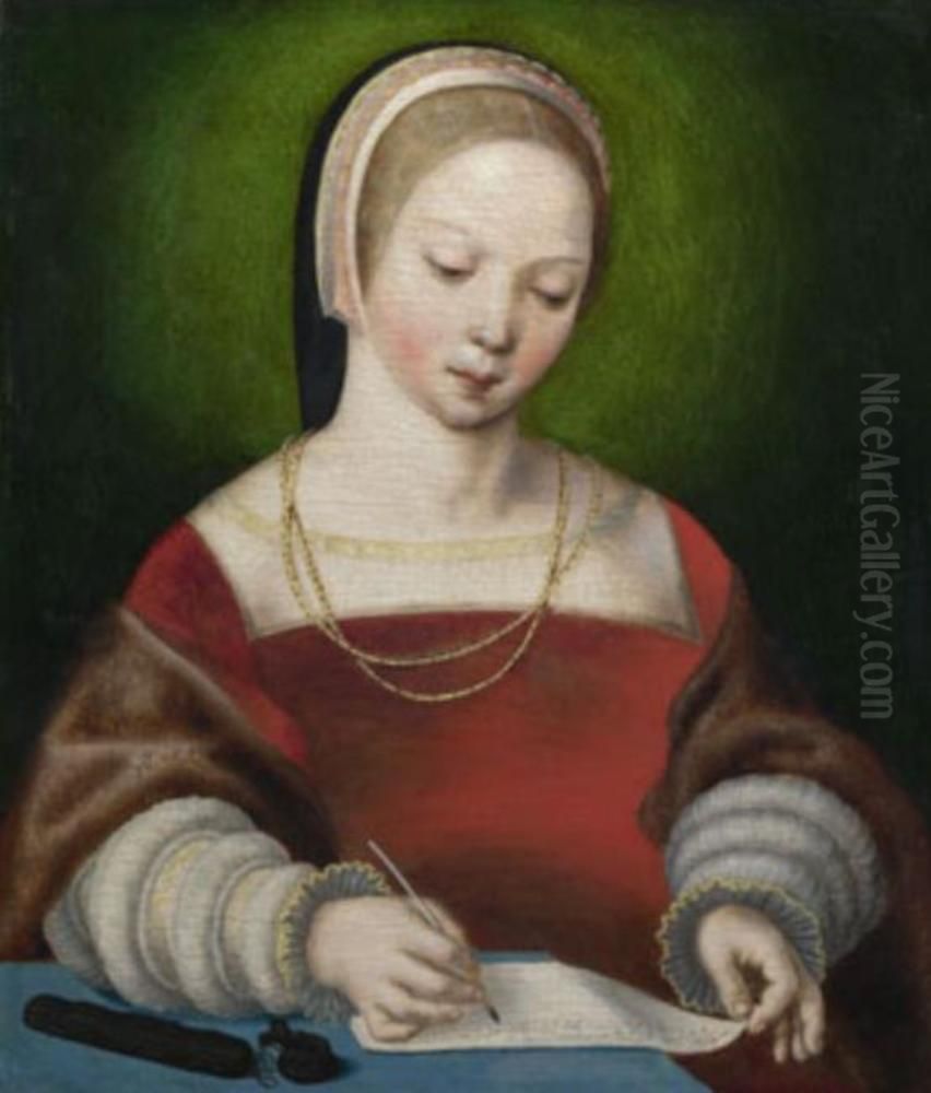 A Girl Writing Oil Painting by Jan Sanders Van Hemessen