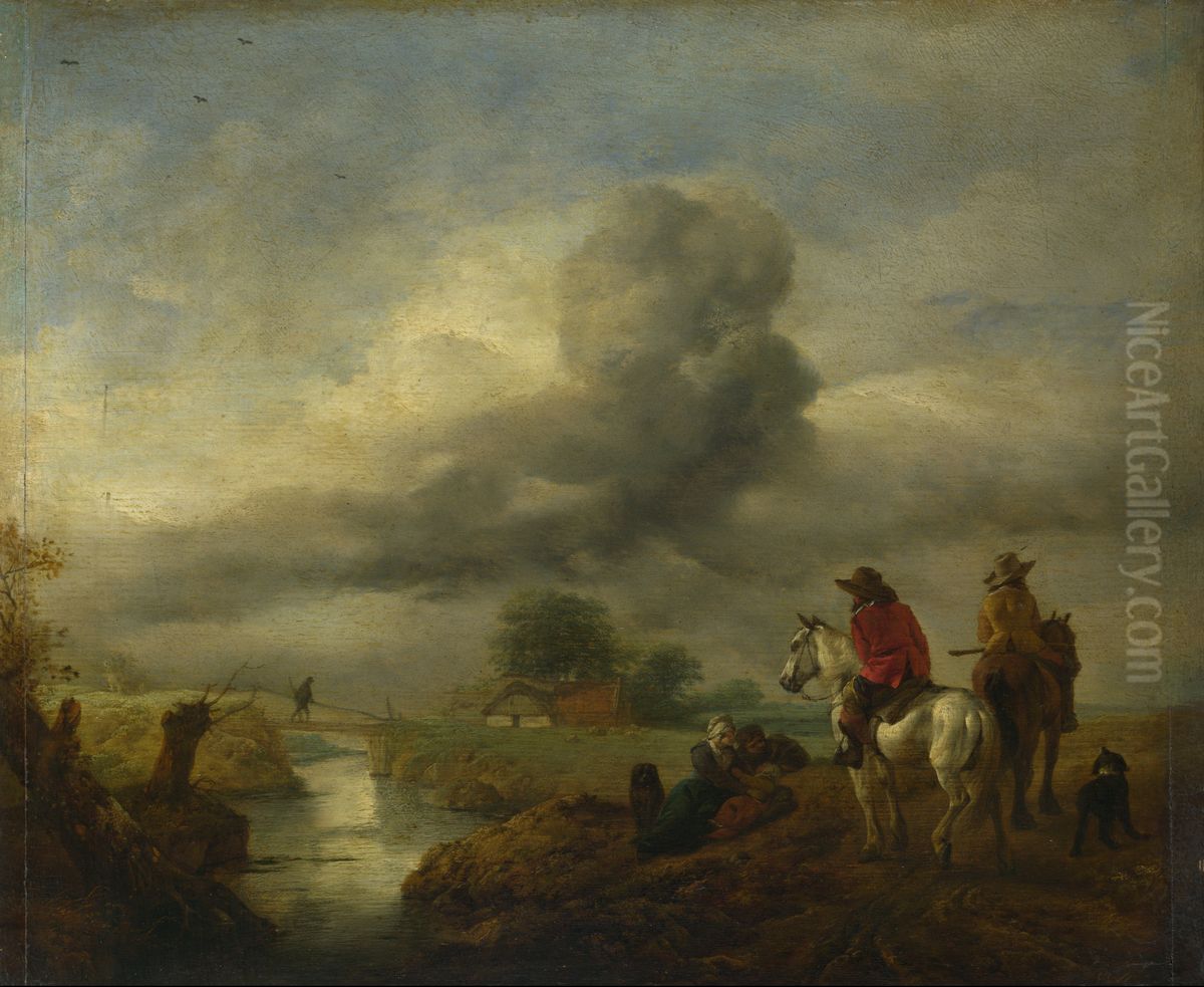 Two Vedettes on the Watch by a Stream Oil Painting by Philips Wouwerman