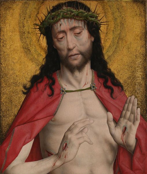 O Christos Stephanomenos me Ankathia Oil Painting by Dieric Bouts