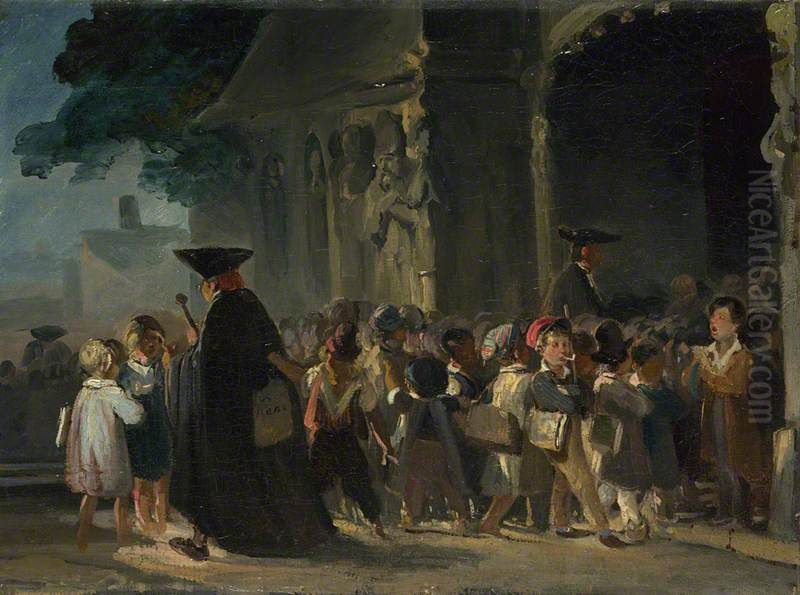 Children at a Church Door Oil Painting by Nicolas Toussaint Charlet