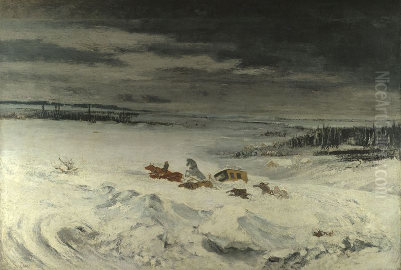The Diligence in the Snow Oil Painting by Gustave Courbet