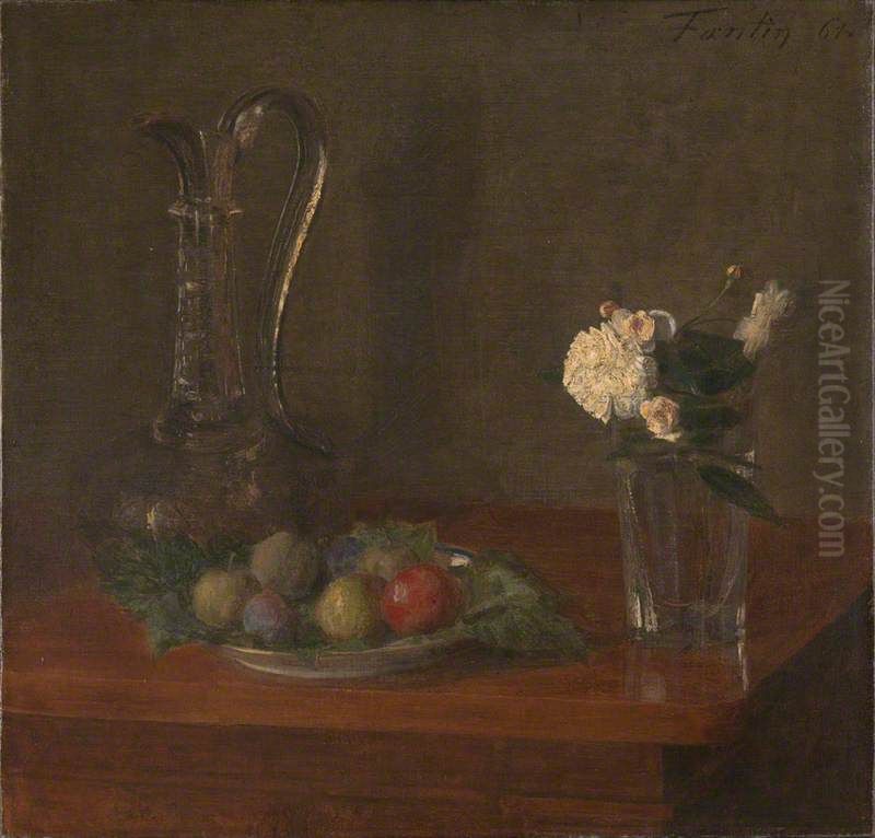 Still Life with Glass Jug, Fruit and Flowers Oil Painting by Henri Fantin-Latour