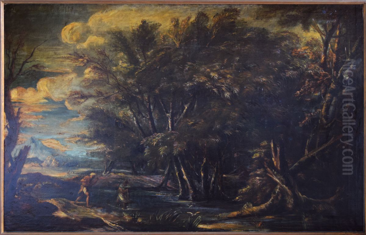 Landscape with Mercury and the Dishonest Woodman Oil Painting by Salvator Rosa