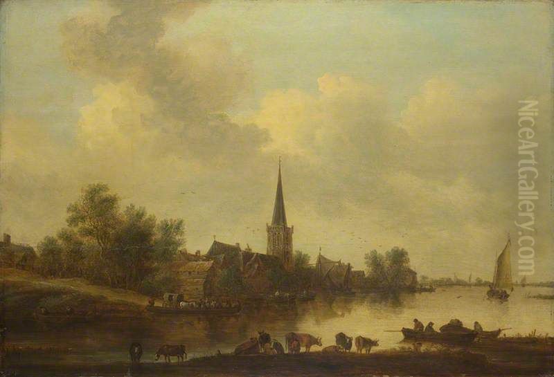 A River Landscape Oil Painting by Jan van Goyen