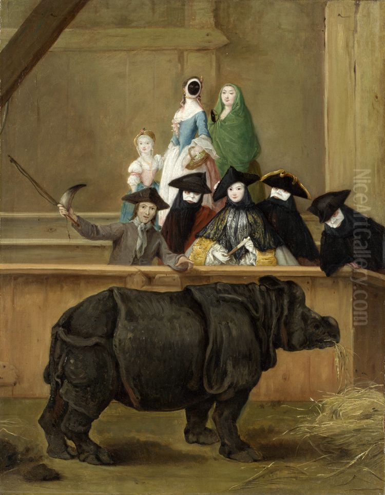 Exhibition of a Rhinoceros at Venice Oil Painting by Pietro Longhi