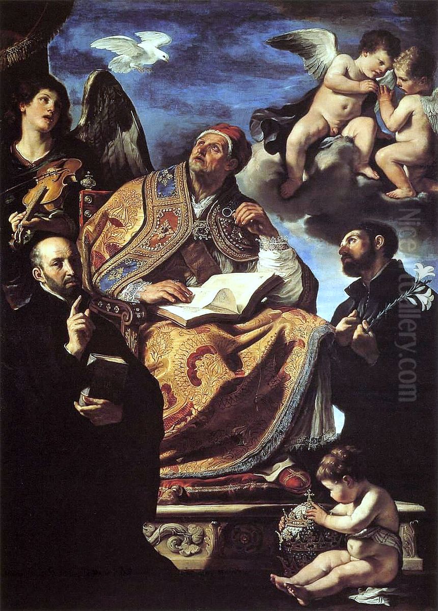 Saint Gregory the Great with Jesuit Saints Oil Painting by Giovanni Francesco Barbieri