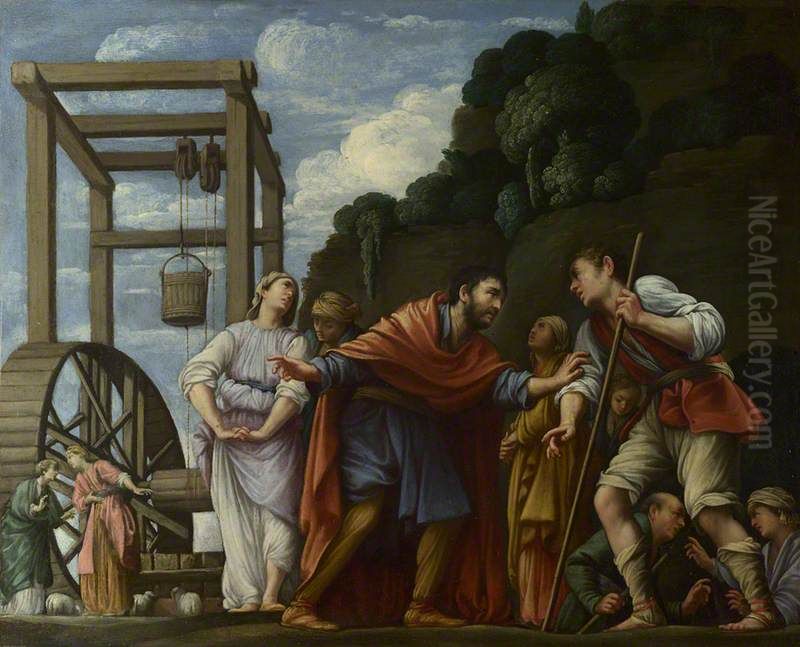 Moses defending the Daughters of Jethro Oil Painting by Carlo Saraceni