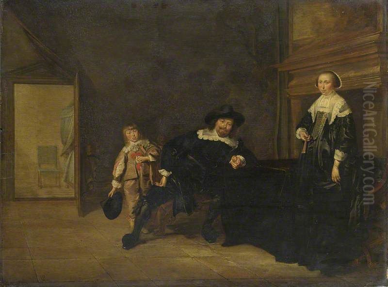 Portrait of a Man, a Woman and a Boy in a Room Oil Painting by Pieter Codde