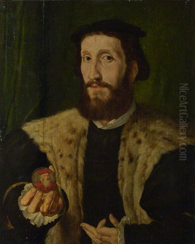 A Man holding a Coloured Medal Oil Painting by Jan Cornelisz Vermeyen