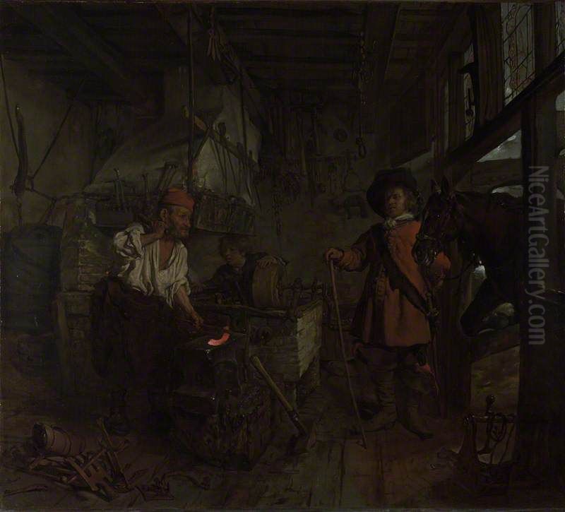 The Interior of a Smithy Oil Painting by Gabriel Metsu