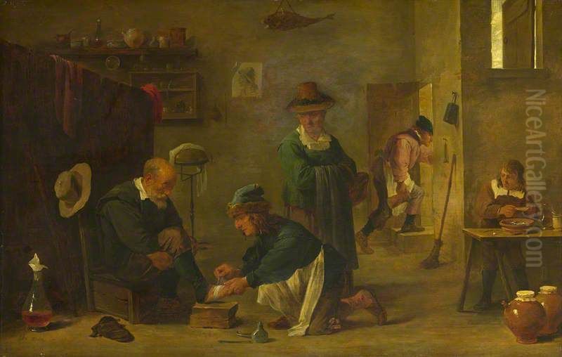 A Doctor tending a Patient\ Oil Painting by David Teniers the Younger