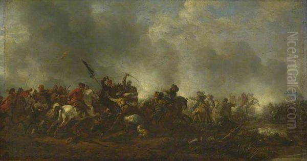 Cavalry attacking Infantry Oil Painting by Philips Wouwerman