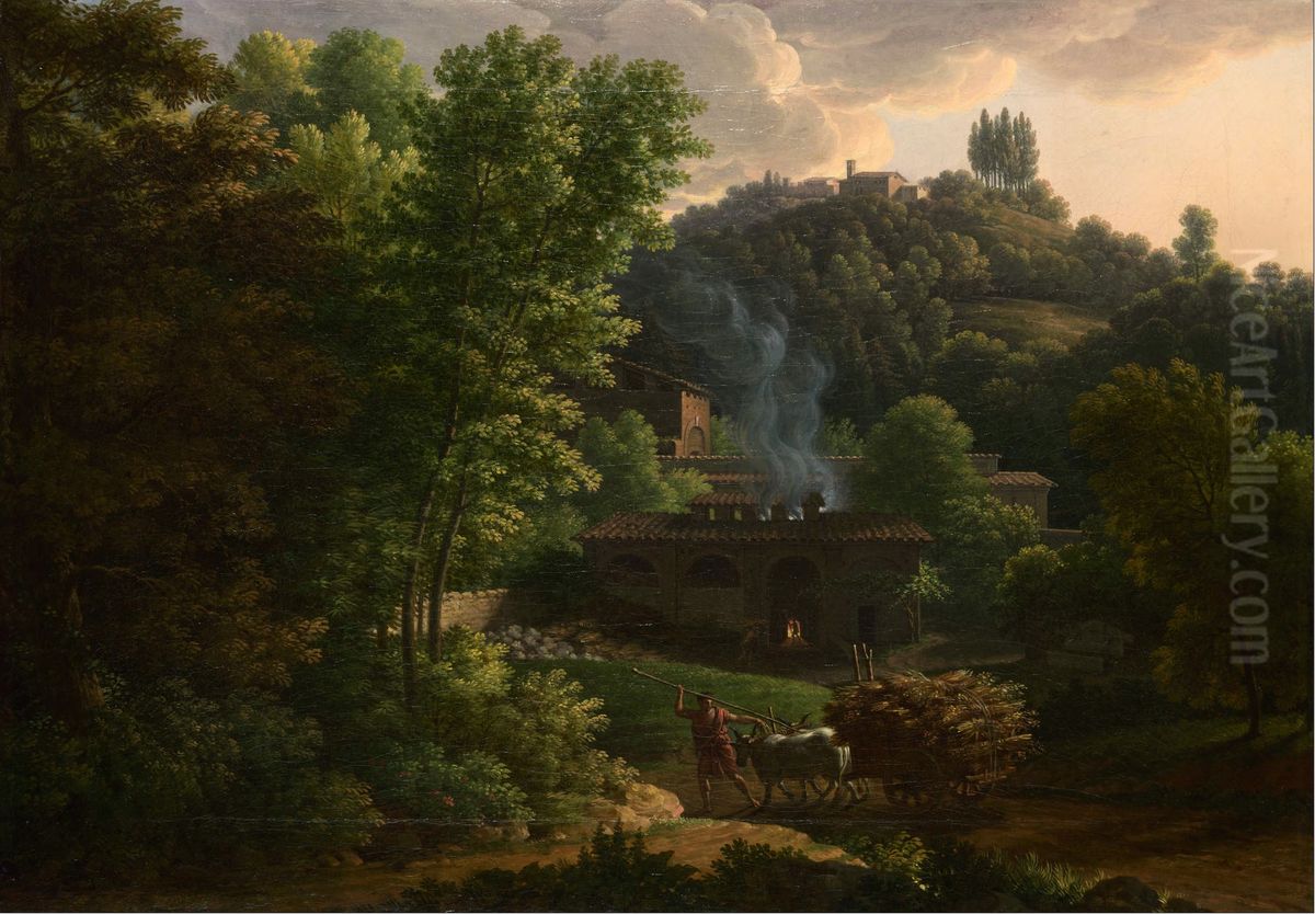 Italian Landscape Oil Painting by Francois-Xavier Fabre