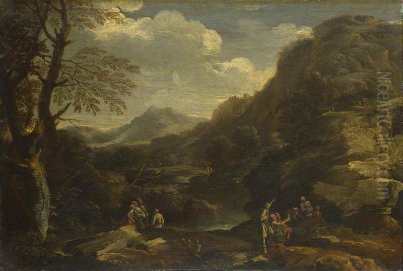 Mountainous Landscape with Figures Oil Painting by Salvator Rosa