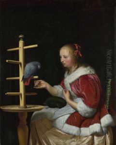 A Woman in a Red Jacket feeding a Parrot
